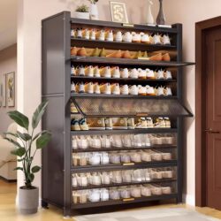 Household Steel Shoe Cabinet, Integrated Wall-Mounted Storage Cabinet with Doors, Large Capacity, Multi-Layer Shoe Rack for Entryway