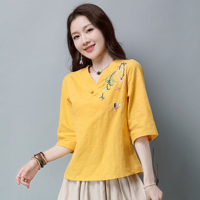 Cotton and linen ethnic style retro women's clothing 2024 summer new ...