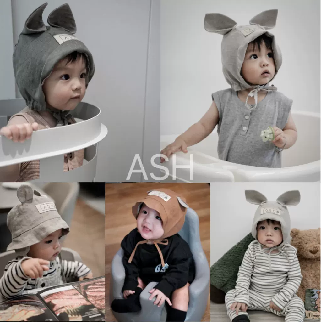 ASH帽子鬆鼠兔子耳朵防風帽防曬帽護耳帽柔軟亞麻動物帽子遮陽帽-Taobao
