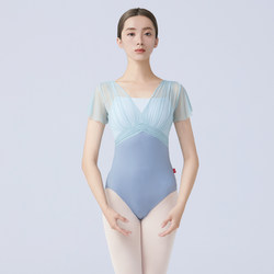 Adult Dance Clothing for Women, Summer Short-Sleeved Open-Crotch Gymnastics Suit, Teacher's Body Suit, Art Exam Basic Training Ballet Practice Suit