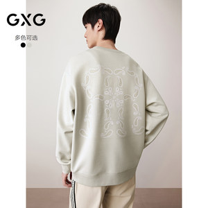 
GXG men's clothing round neck sweatshirt with large pattern two-color long-sleeved tops underwear 2025 autumn new product