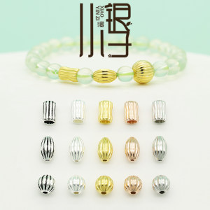 S925 sterling silver beads striped watermelon beads beads beaded beads silver gold -plated DIY silver jewelry beaded parts material
