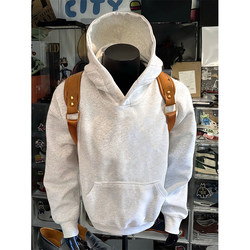 400g Heavyweight Short Sweatshirt for Men, Autumn and Winter Fleece-Lined Trendy Brand Stiff Hoodie, American Retro Floral Gray Jacket