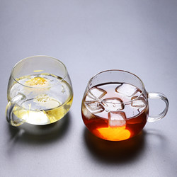 Round Glass Tea Cup, Household Large Belly Coffee Cup, High Temperature Resistant, with Handle, Office Transparent Drinking Cup