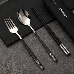 316L Stainless Steel Chopsticks and Spoon Set Portable Cutlery Box for Students and Office Workers, Single-Person Storage Box