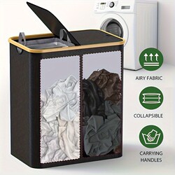 Hot-Selling Japanese-Style Bamboo Foldable Fabric Laundry Basket with Lid, Large Laundry Basket, Dirty Clothes Storage Basket