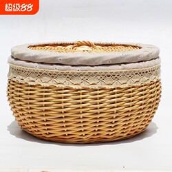 Rattan Woven Bun Basket with Lid, Insulated Willow Woven Bread Basket, Toy Snack Egg Basket, Desktop Storage Box