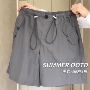 
Thin workwear sports shorts for women summer gray large size loose quick-drying five-quarter pants new American style black outdoor