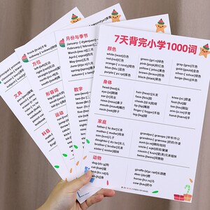 
A summary of knowledge points for primary school students' English 1000 words vocabulary grammar short sentences, memorizing and learning card artifact