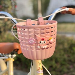 Children's Bicycle Basket Cartoon Doll Plastic Woven Front Basket for Kids' Bikes, a Great Tool for Cycling with Kids