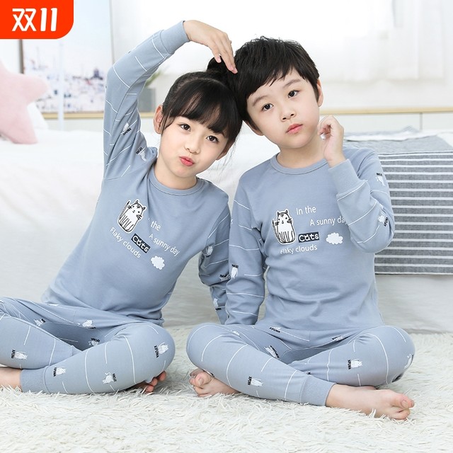 Children's pure cotton underwear suits in the middle of the big children in autumn and winter cotton sweater boys girl thin baby autumn clothes and autumn pants