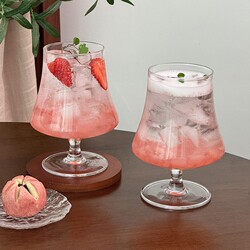 Popular High-Footed Glass Cup, Transparent Waist-Cinched Soda Water Cup, Cold Drink Cup, Iced Americano Coffee Cup, Cocktail Cup