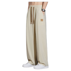 
Ultra-thin ice silk pants for men in summer, straight, loose, high-elastic, quick-drying, casual sports pants, wide-leg pants, black