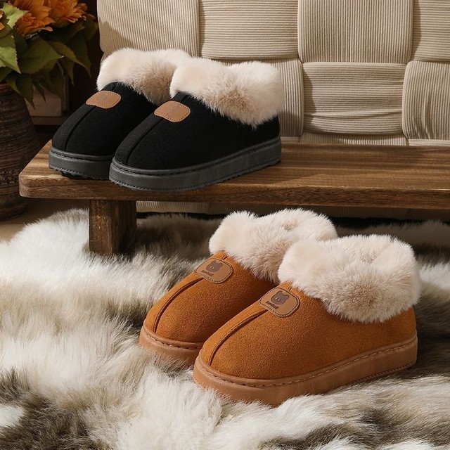 2025 new style bag-heeled cotton slippers for women, winter indoor home plus velvet, warm, non-slip cotton shoes, comfortable for men to wear outside