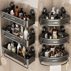 Bathroom Suction Cup Shelf, Corner No-Drill Storage Rack for Washbasin, Bathroom, Toilet, Triangular Glass Storage Rack