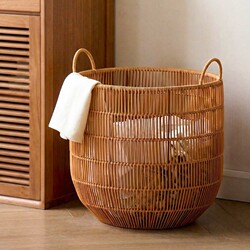 Imitation Rattan Woven Dirty Clothes Basket, Large Capacity Household Laundry Storage Basket, Stylish Dirty Clothes Hamper for Bedroom, Bathroom Laundry Basket
