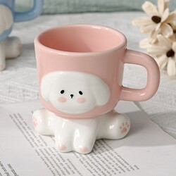 3D Puppy Mug, Stylish and Super Cute Hand-Painted Coffee Cup for the Office, High-Quality Ceramic Cup with a Girly Touch