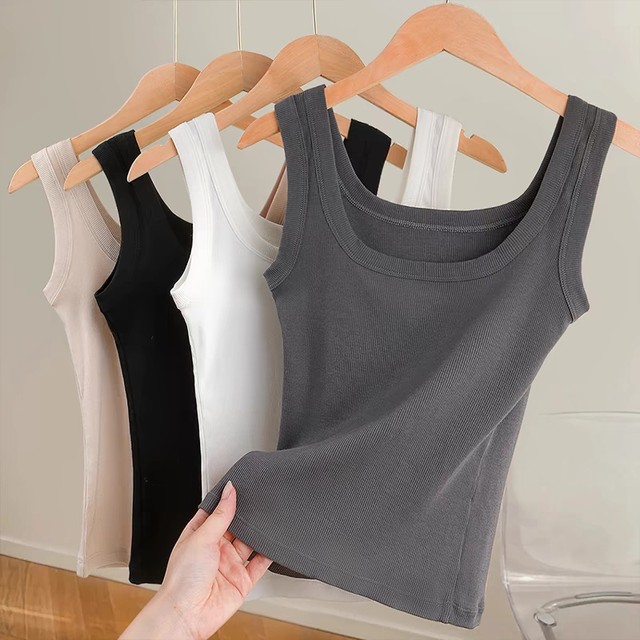 
Summer threaded anti-exposure sleeveless suit inner wear cover with secondary breasts, white short suspender vest for women wearing outside