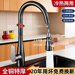 High-Quality Copper Kitchen Pull-Out Hot and Cold Water Faucet for Washing Vegetables, Multifunctional Household Splash-Proof Sink Faucet