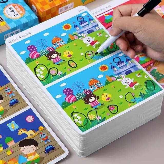 3-6-8-year-old babies look for different fun puzzles and search for troubles. Kindergarten children's concentration training card early education toys