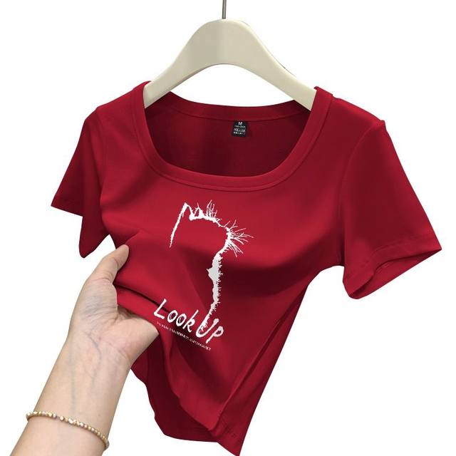2024 New V Neck Short-sleeve Women Shirt Printed