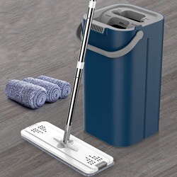 Flat Lazy Mop for Home Use, One-Sweep-Clean, Hands-Free Washing Mop, Absorbent Mop, Floor Mop Set with Bucket