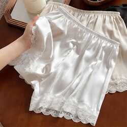 White Safety Shorts for Women, Anti-Exposure, Can Be Worn Outside, Non-Curling Hem, Thin Sleep Shorts, Loose Lace Ice Silk Shorts