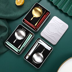 Cross-Border 304 Stainless Steel Portable Cutlery Set Foldable Chopsticks Spoon Set Outdoor Travel Knife Fork Spoon Set