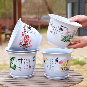
Shoot four plums, orchids, bamboos and chrysanthemums, high-end imitation ceramic plastic flower pots, large durable resin thickened models, gentleman's modeling art