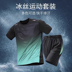 Sports Suit Men's Fitness Clothes Quick-Drying Summer Ice Silk Short-Sleeved Shorts T-Shirt Feather Basketball Football Running Clothes