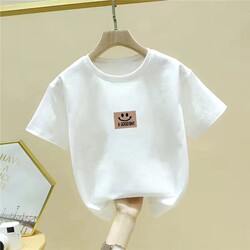 Boys and Girls Short-Sleeved T-Shirts Summer New Style Kidsren's White Pure Cotton Half-Sleeved Boys Summer Clothes Rainbow