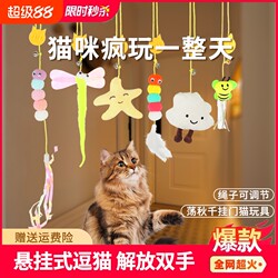 Cat Toy Teaser Stick for Self-Entertainment, Hanging Swing with Elastic Feathers, Bell, and Small Mouse Cat Supplies