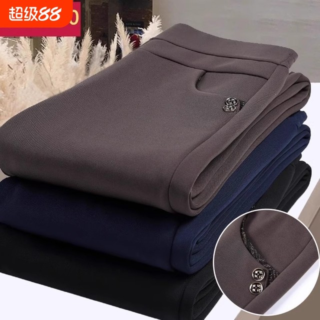 Middle-aged mother pants middle-aged and elderly people in autumn and winter elastic straight trousers spring and autumn style elastic plus velvet outside casual pants