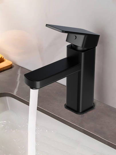Waterfall Bathroom Sink Tap - Single Handle Mixer In Black/Chrome, Brass Construction, Easy Install