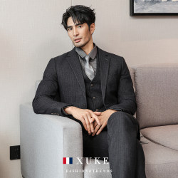 Striped Business Casual Formal Groom Suit Set Men's Best Man Wedding Dress Korean Style Slim Fit Suit Handsome