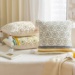 Nordic Printed Simple Throw Pillow for Home Bedside, Living Room, Bay Window, Tassel Lumbar Pillow, Model Room Sofa Cushion, Backrest Pillow