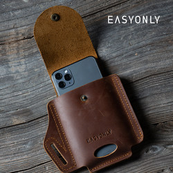 Work, Sports, Harley, Tactical, Genuine Leather Mini Phone Case, Belt, Waist Bag, Men's Belt-Worn Ultra-Thin Pouch