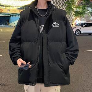 
Vest Men's 2024 Winter New Trendy Loose Stand-up Collar Solid Color Outerwear Thickened Warm Vest Waistcoat Vest