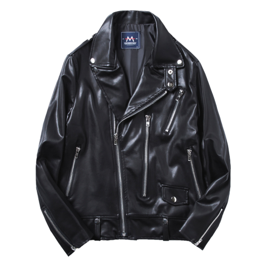 Blouson en Cuir Homme Manteau de Moto Bomber Veste Jacket PU VOGUNE Noir - Prêt-à-Porter