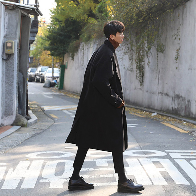 Street Korean Male Coat Korean Long Black Coat Men Korean Coat