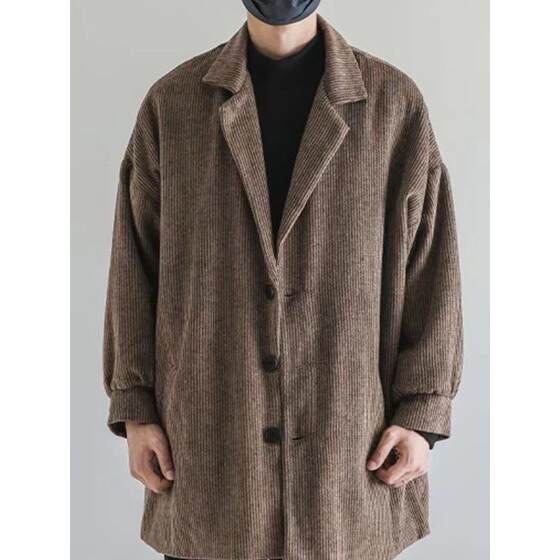 
[Japanese style retro] Ander Jurnal woolen coat men's loose brown mid-length earmuffs trendy brand loose