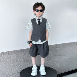 Boys' Suit Set, Summer Vest Three-Piece Set, Kidsren's Host Dress, Little Boy's Dance Performance Costume