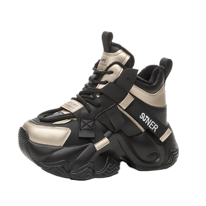 European station thick sole high-top dad shoes for women 2025 autumn and winter new hot style plus velvet height-enhancing sports and casual cotton shoes