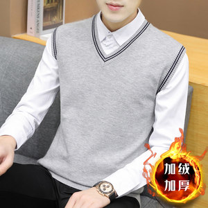 
Add velvet thickened men's vest in autumn and winter plus cotton warm wool sweater knitted horse clip versatile and handsome sleeveless vest
