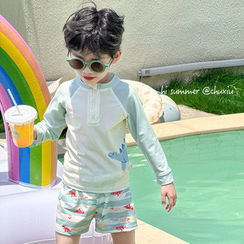 New children's swimsuits, boys split long-sleeved sun protection professional swimsuits, medium-sized, big boys, quick-dry students' swimsuits