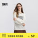 Semir long-sleeved T-shirt women's letter contrast round neck retro fashion spring loose raglan sleeve pullover personality trend