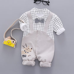 Newborn Baby Romper Spring and Autumn Thin Style Boy Baby One-Year-Old Formal Outfit Set Pure Cotton Gentleman Jumpsuit Outdoor Crawling Suit