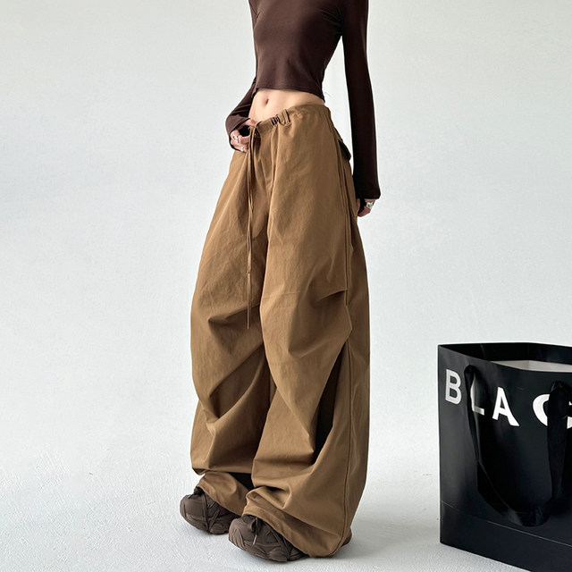 Brown wide-leg pants for women 2025 new spring and autumn loose casual pants high-waisted work trousers draped straight pants