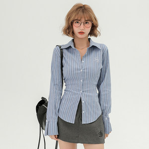 
Girlhalo American college style hot girl shirt long sleeves for women autumn striped design slim waist-hugging shirt