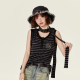 Girlhalo American retro hot girl suspender vest women summer striped star embroidered loose sleeveless top
